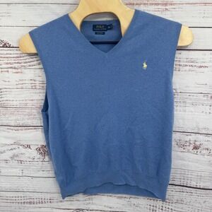 Polo Ralph Lauren V-Neck‎ Sweater Vest Lightweight Mens 2XL Blue Pima Cotton
